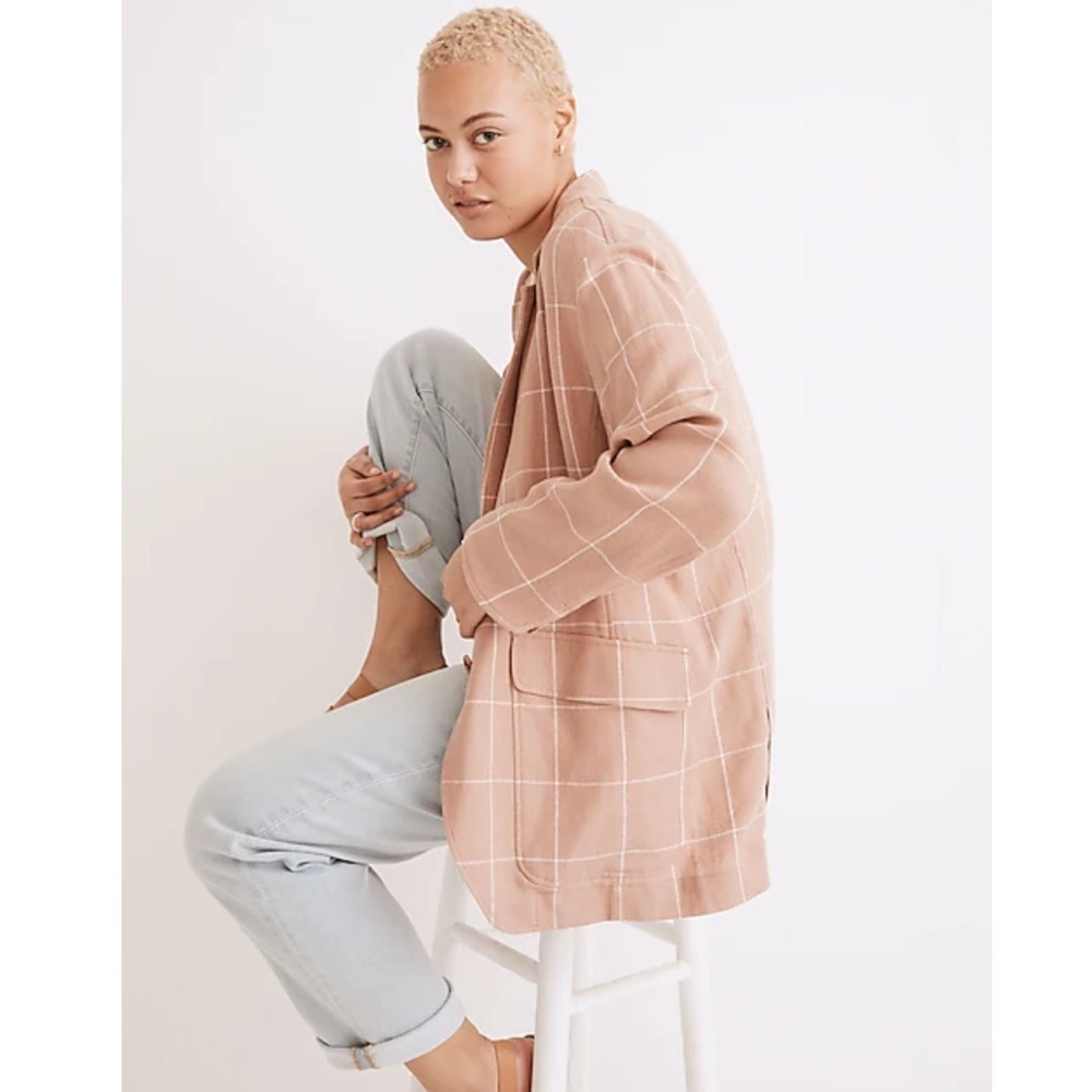 Madewell Breezewoven Larsen Blazer in Windowpane color sandstone